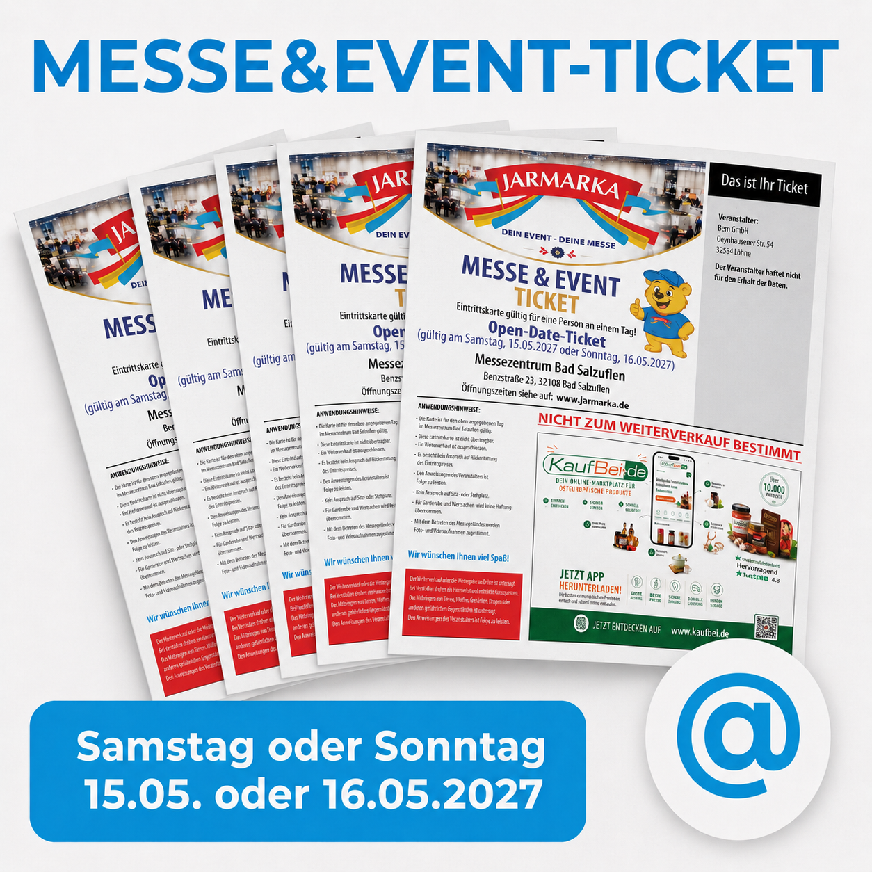 5x Jarmarka Messe&Event "Open Date" (per eMail) gültig am 15.05. oder 16.05.2027 (Samstag oder Sonntag)